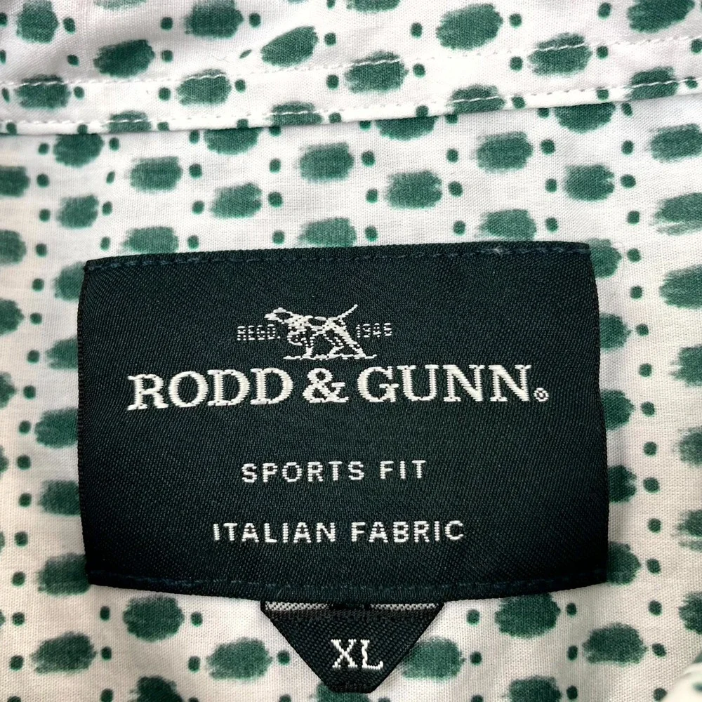 Rodd & Gunn Byron Geo Print Shirt Men XL White Green Cotton Sports Fit Button Up